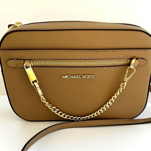 🌸NWT Michael Kors Jet Set Large Camel Crossbody With Chain - Picture 1 of 13